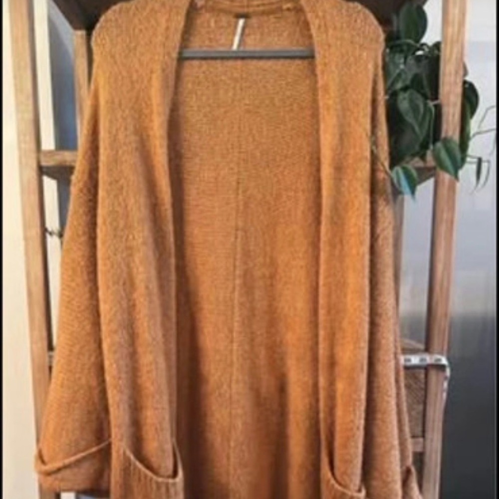 Free People Open Cardigan Sz Small Mustard Yellow Oversized Sweater Pocket Tokyo